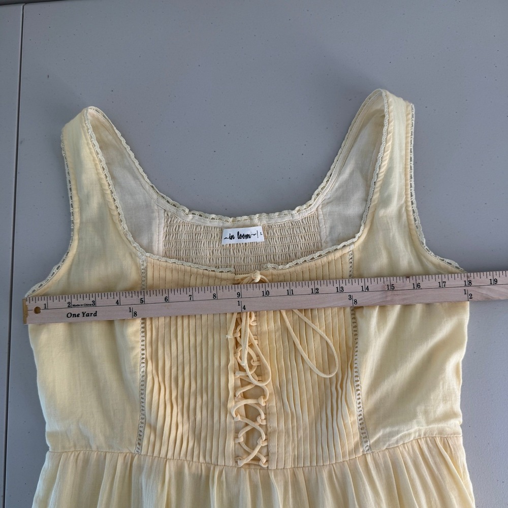 Loom Butter Yellow Lace Up Corset Maxi Dress L Cottagecore Prairie Boho Romantic - Picture 11 of 13